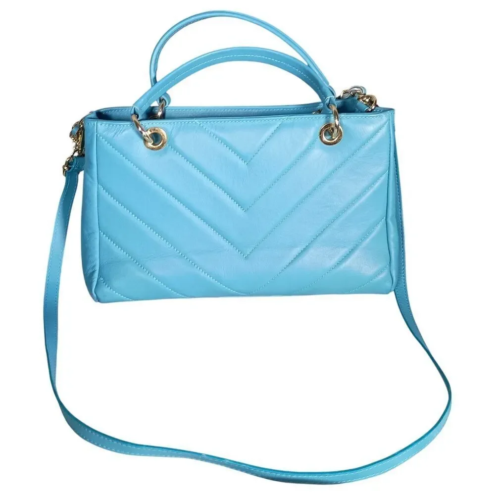 Unica! Firenze Tote Shoulder Crossbody Bag Blue Leather Made in Italy